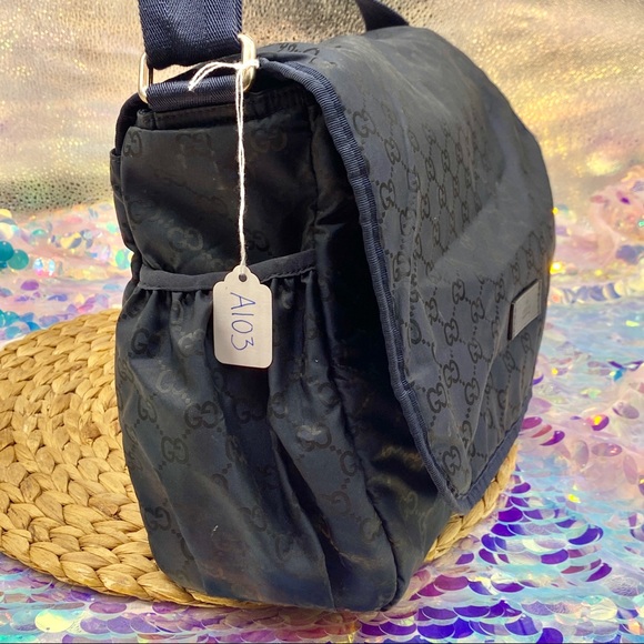 GUCCI GG MONOGRAM NAVY LOGO NYLON MESSENGER DIAPER CROSSBODY SHOULDER LARGE BAG - Picture 3 of 8